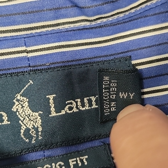 Ralph Lauren Classic Fit, Blue and White Striped Button Down, Size M, EUC - Picture 9 of 9